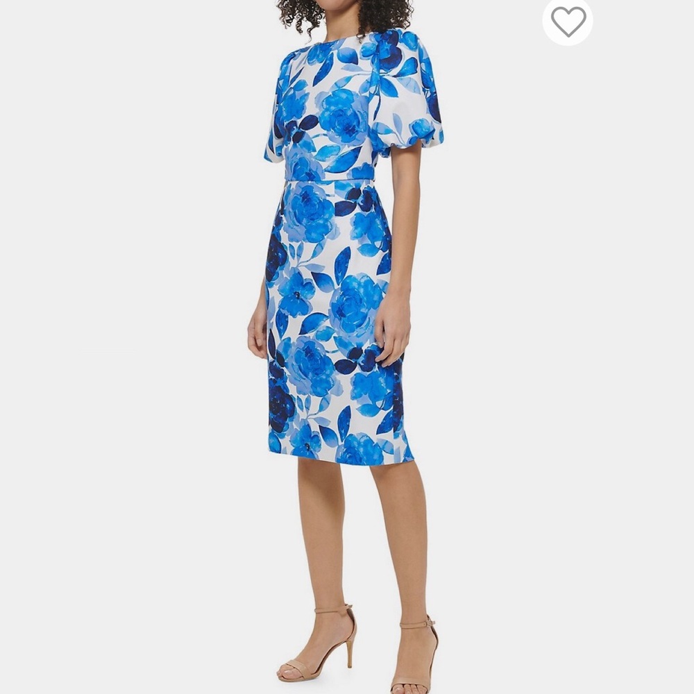 Eliza J Floral Puff-Sleeve Scuba Crepe Sheath Dress Sz 4 NWT